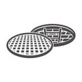 Open sewer manhole icon in flat style. Royalty Free Stock Photo